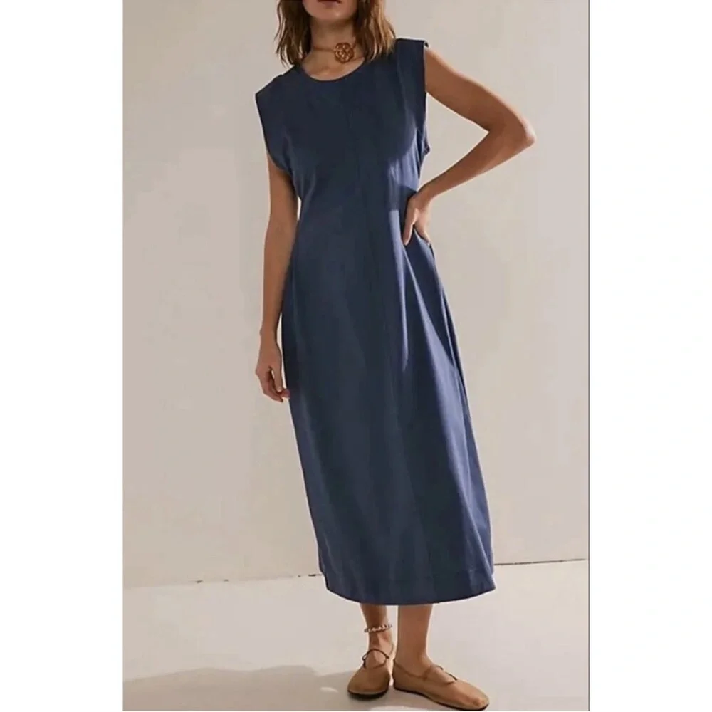 Free People Beach Simone Midi Dress Navy Small - Picture 1 of 9
